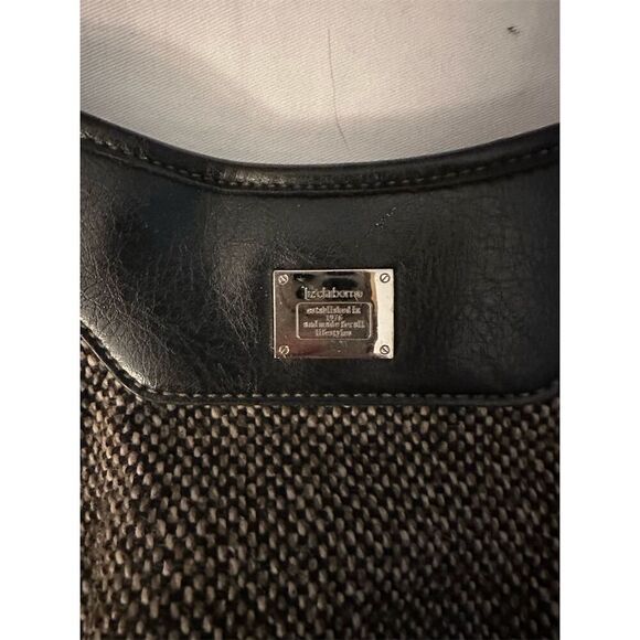 Liz Claiborne Women's Black Tweed Shoulder Bag with Zip Closure - Picture 2 of 5